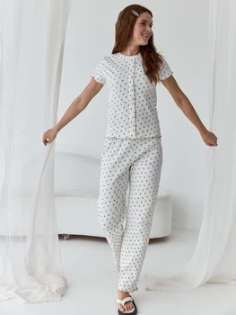 Пижама (футболка + штаны) женская хлопковая BARWA garments 0369/370 S Молочная (2113693701128)