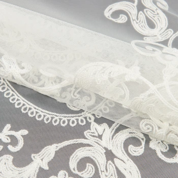 Ткань тюль сетка вышивка Тэсия молочная (купон) (20г/м.кв290см пог.м) 161454