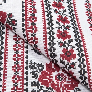 Тканина скатертна рогожка орнамент маки білий фон (160г/м.кв150см пог.м) 184457