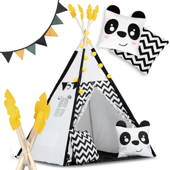 Namiot tipi dla dzieci Nukido z girlanda i swiatelkami bialo czarny z panda (5903890609580)