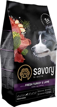 Сухий корм для собак середніх порід Savory Medium Breed rich in Fresh Turkey and Lamb зі свіжим м’ясом індички та ягнятиною 3 кг (4820232630266)