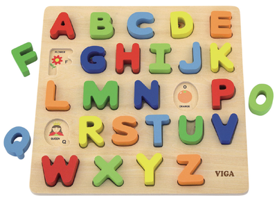 Zestaw drewnianych puzzli Viga na podkładce Angielski alfabet - wielkie litery 50124 (6934510501242)