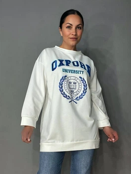 Свитшот женский LSK 6011 удлиненный оверсайз туника с вышивкой Oxford one size белый