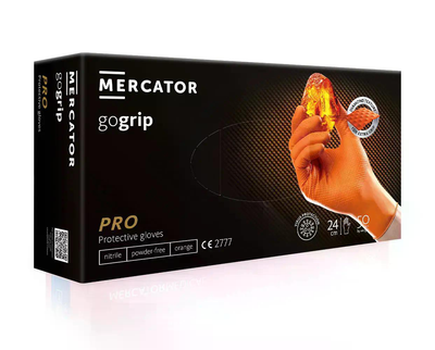 Рукавички нітрилові Mercator Gogrip Orange нестерильні неприпудрені помаранчеві S 25 пар