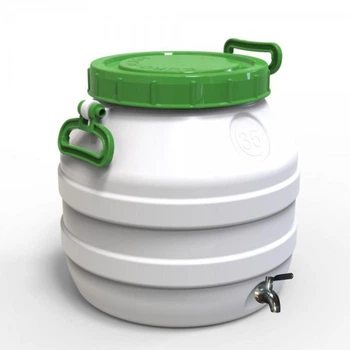 Бидон Евро Пласт 35л пищевой с нержавеющим краном AISI 304 зеленая крышка