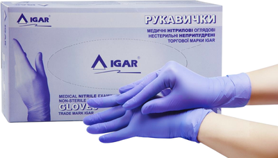Рукавички медичні нітрилові оглядові нестерильні неприпудрені сині Igar розмір M 100 шт (4820017605106)