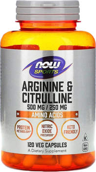 Aminokwasy Now Sports Arginina 500 mg i Cytrulina 250 mg 120 kapsułek wegańskich (733739000378)