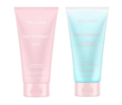 Солнцезащитный крем для тела и тела Sun Protect. SPF 30+ Успокаивающий гель после загара Sun Protect. с алоэ вера и д-пантенолом HOLLYSKIN в ПОДАРОК