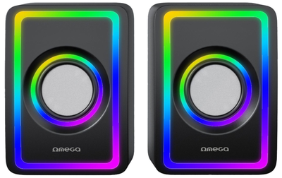 System akustyczny Omega Speaker 6W RMS RGB USB 3.5 mm Audio Black Small Tower (5907595461504)