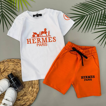 Детский костюм Hermes на мальчика (футболка+шорты) 104-110 см белый с оранжевым