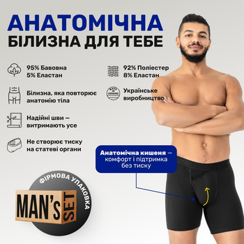 Чоловічі анатомічні боксери із бавовни з сіткою, Anatomic Long 2.0 Light, Black Series, чорний M BTL140-01