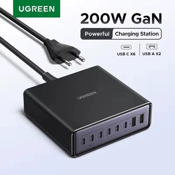 Зарядний пристрій Ugreen X766 200W 8Ports GaN для MacBook Pro 16" Air, XPS 13, iPad Pro, iPhone 16 Pro, Galaxy S25 6C2A Grey (55324)