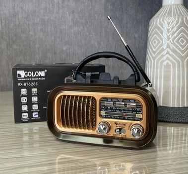 Радиоприёмник GOLON RX-BT628S с аккумулятором Bluetooth, USB, SD и солнечной панелью Тёмный