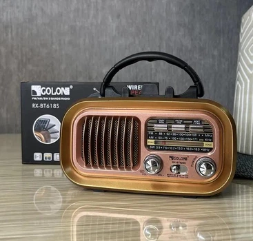 Радіоприймач GOLON RX-BT628S з акумулятором Bluetooth, USB, SD і сонячною панеллю Світлий