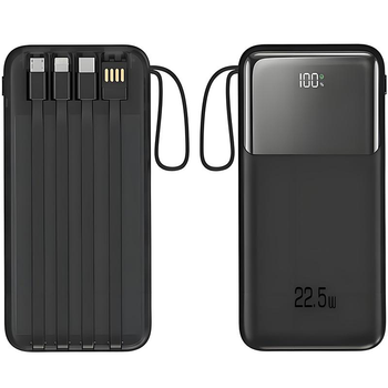 Power Bank 10000 mAh 22.5W Fast Charge, Вбудовані 4 кабелі Black