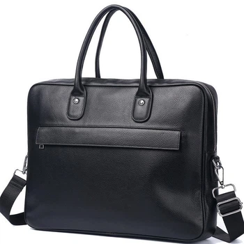 Сумка - портфель для ноутбука из натуральной кожи Tiding Bag M364A Черная 40х30х6см