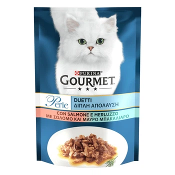 Корм влажный для кошек Gourmet Perle с лососем и сайдой в подливке 85 г (7613033580000)