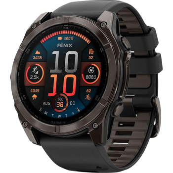 Спортивний годинник Garmin Fenix 8 51mm AMOLED Sapphire Carbon Gray DLC Titanium w. Black/Pebble Gray S. Band (010-02905-20/21)