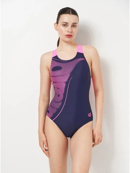 Купальник слитный женский Arena Bright Glare Swimsuit V Back 008930-790 42 Синий/Розовый (3468337533757)