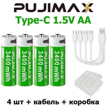 Аккумулятор PUJIMAX 1.5V формата AA 3400 mWh (4шт+кабель+коробка)