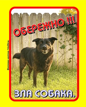 Наліпка стікер самоклейка " Обережно!!! зла собака" №1 14х20 см.