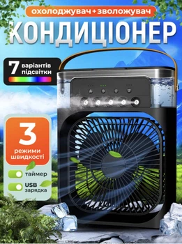 Портативный мини кондиционер ночник с увлажнителем воздуха Fanmini 3в1 для комнаты дома, настольный вентилятор увлажнитель воздуха с подсветкой от USB