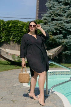 Накидка сорочка сукня пляжна туніка plus size Чорна
