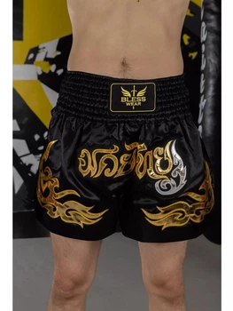 Тренувальні MMA шорти для тайського боксу, єдиноборств Sanda, UFC для спорту Bless Wear чорний/золотий, нар. XS (5-7 років))