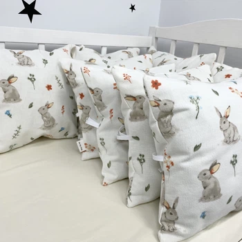 Бортики подушки 6 шт зі зйомними наволочками Oh My Kids "Зайчики" фланель
