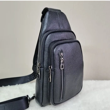 Сумка-слинг мужская черная через плече из натуральной кожи TIDING BAG 68223