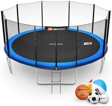 Батут Hop-Sport 16ft (488 см) синій з зовнішньою сіткою: до 200 кг, для дітей, дорослих, дачі, вулиці
