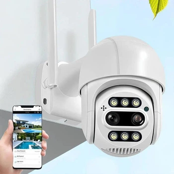 Поворотная водонепроницаемая 4K Wi-Fi камера видеонаблюдения 5Мп с 8X зумом Уличная вайфай камера Уличная ip камера со встроенным микрофоном и ночным видением