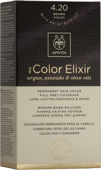 Farba do włosów Apivita My Color Elixir 4.20 Fioletowo-brązowy 50 ml + Utleniacz 75 ml + Odżywka 2x15 ml + Jednorazowe rękawiczki + Instrukcja (5201279077259)