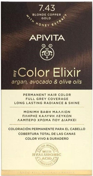 Farba do włosów Apivita My Color Elixir 7.43 Blonde Copper Gold 50 ml + Utleniacz 75 ml + Odżywka 2x15 ml + Jednorazowe rękawiczki + Instrukcja (5201279081621)