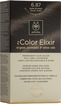 Farba do włosów Apivita My Color Elixir 6.87 Dark Blonde Pearl Sand 50 ml + Utleniacz 75 ml + Odżywka 2x15 ml + Jednorazowe rękawiczki + Instrukcja (5201279077051)