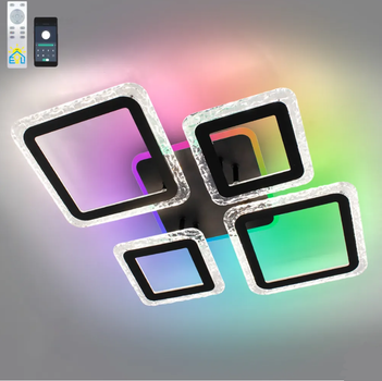 Керована світлодіодна люстра Esllse OVAL ICE RGB 75W 5S-APP-725x500x93- BLACK/CLEAR-220-IP20