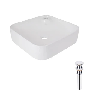 Комплект Qtap Stork: Раковина накладная квадратная 430x430x125 мм White + Донный клапан PU02