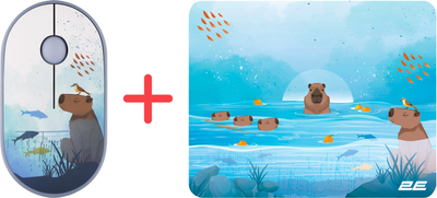 Мышь 2E MF300 CAPYBARA:SWIM Silent WL BT Blue (2E-MF300WCAPIBARABL)+ Игровая поверхность 2E Capybarra S Blue в подарок!