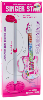 Zestaw muzyczny dla dzieci Lean Toys gitara, statyw i mikrofon na baterie Różowy 20892 (5905991032540)