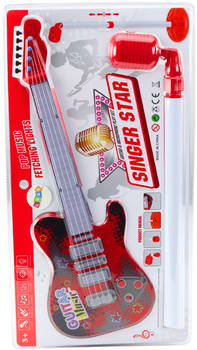 Zestaw muzyczny dla dzieci Lean Toys gitara, statyw i mikrofon na baterie Czerwony 20893 (5905991032557)