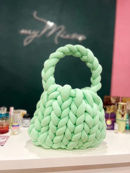 Сумка женская Marshmallow мягкая плетёная нейлоновая 25×35 см мятный (559)