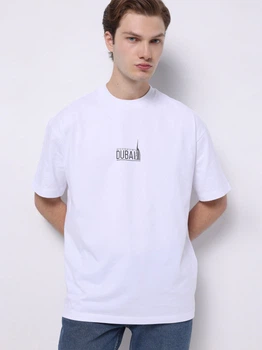 Футболка хлопковая длинная мужская Colin's CL1077195OFW XL Off White с принтом (8684112936222)