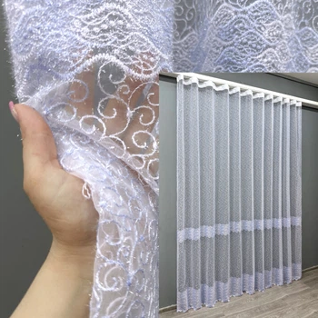 Тюль VR-Textil 1686т Органза з вишивкою Блакитний з білим 300х270 см (42-0725)