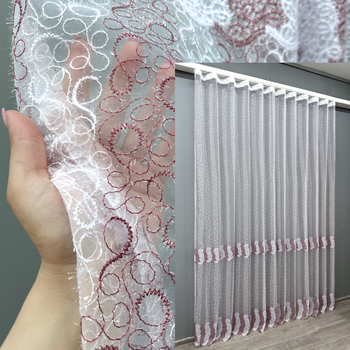 Тюль VR-Textil 1688т Органза з вишивкою Бордовий з білим 300х270 см (42-0723)