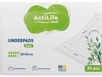 Пелюшки для дорослих ACTILIFE 30 гігієнічні поглинаючі Actilife Med Basic 60х60смшт