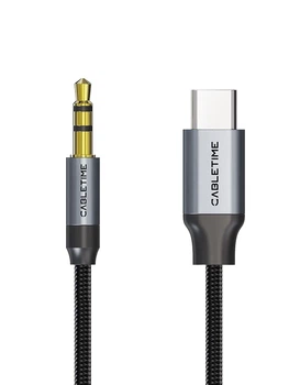 Кабель Cabletime Audio 3.5mm M 3pin - USB Type C 1 м Black Metal Type, 3 pin (CF16H)