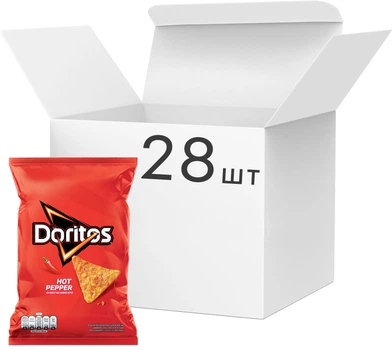 Упаковка чипсов кукурузных Doritos со вкусом острого перца 90 г х 28 шт (2.52 кг) (5941000030671_2)