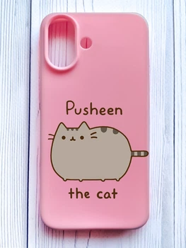 Матовый розовый чехол на iPhone 16 Пушин котик (принт 412)