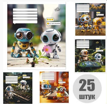Зошит учнівський 18 аркушів лінія Бріск 2428 "Роботи" (набір 25 шт.)--T447