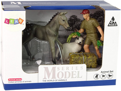 Zestaw figurek Lean Toys Farma Rolnik 9 cm + Koń 8 cm + Zając 5 cm + Akcesoria (5905515356176)